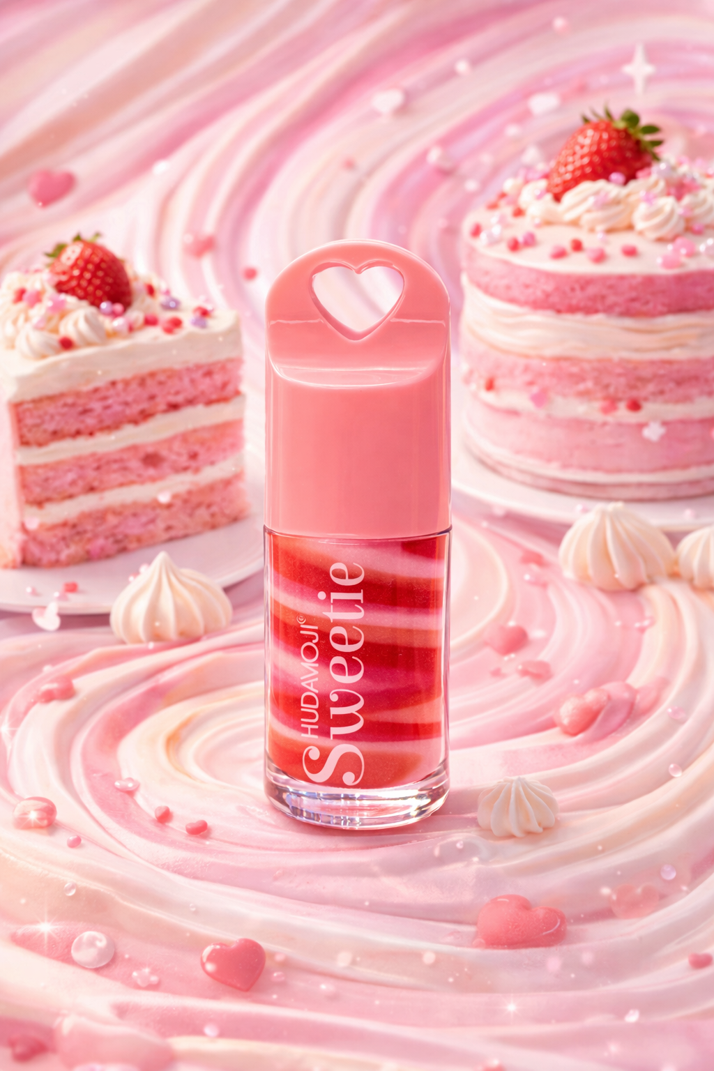 HUDA MOJI Sweetie Cake Lip Gloss – Strawberry Cake Fragrance Hydrating Lip Gloss