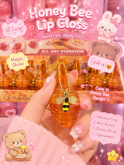 Honey Bee Lip Gloss Keychain – Moisturizing Glossy Lip Oil | Non-Sticky Hydrating Lip Gloss | Cute Bee Honey Pot Design