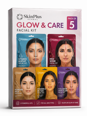 SkinPlus Professional Glow & Care Facial Kit Combo | Pack of 5 | Hydro Boost, Red Wine, Korean Rice, Vitamin C De-Tan & Collagen | Salon Professional Formula