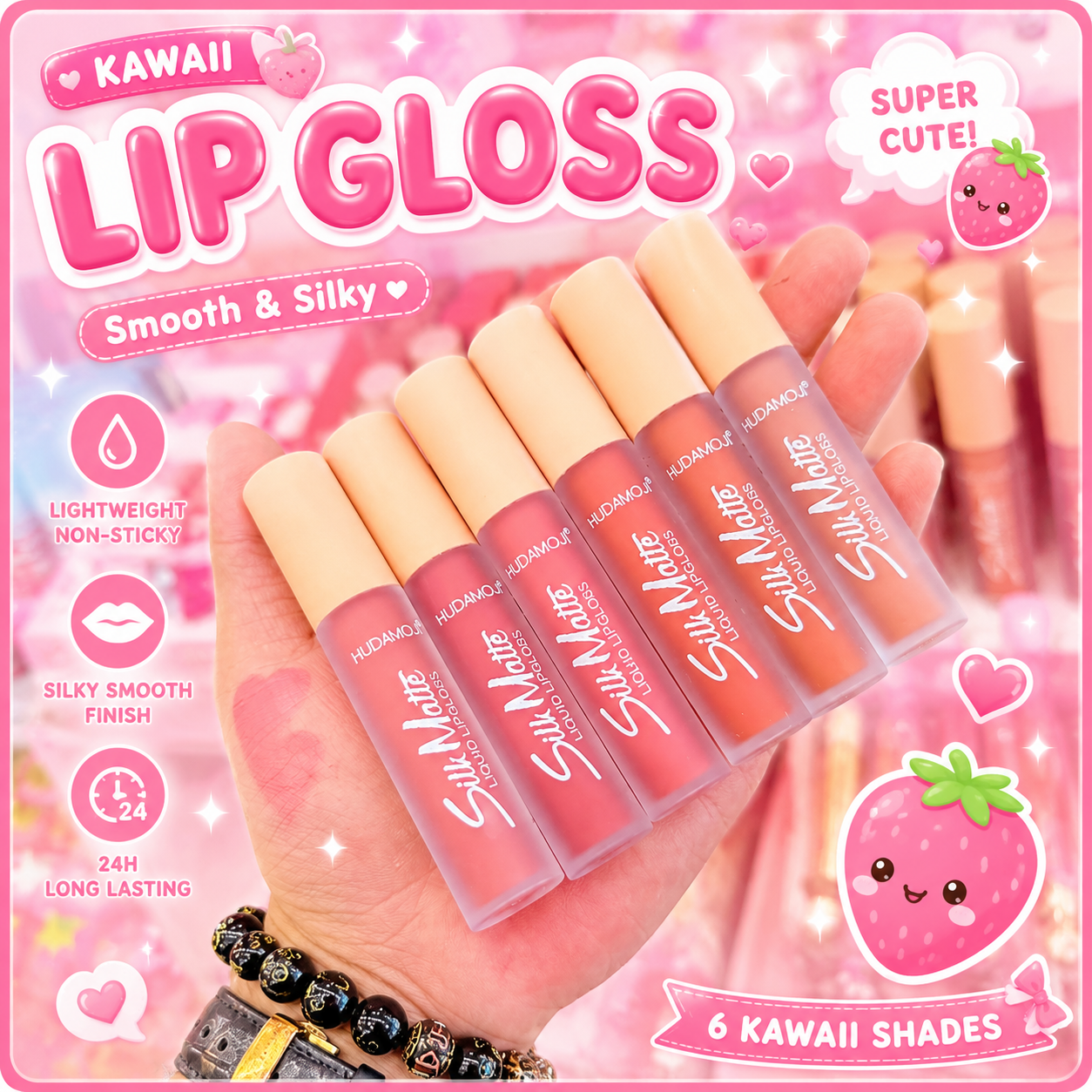 Hudamoji Silk Matte Liquid Lip Gloss – Set of 6 | Buy 1 Get 5 FREE BUNDLE | Long Lasting Matte Lip Colors