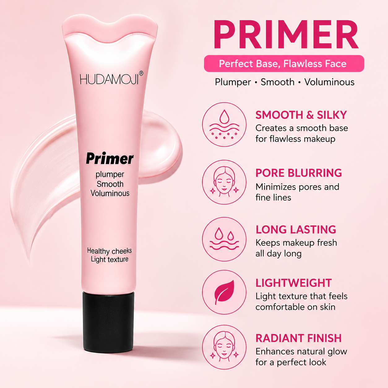 NEW HUDAMOJI Plumper Smooth Voluminous Face Primer | Lightweight Makeup Base | Long Lasting & Pore Blurring (Copy)