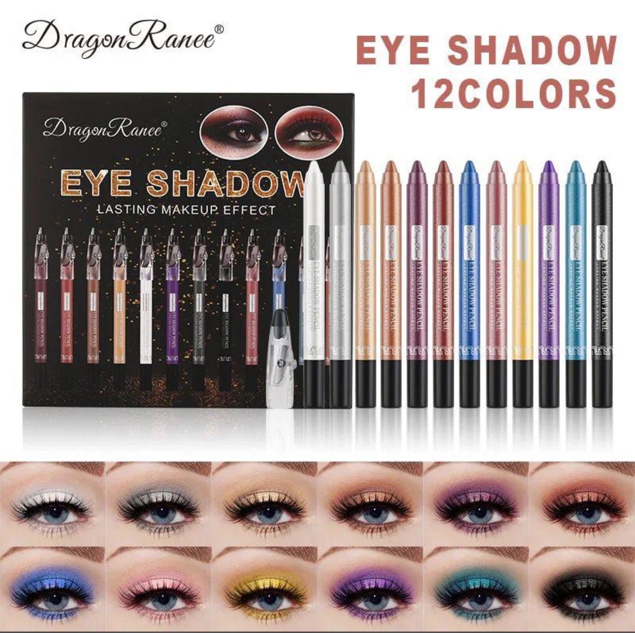 DRAGON RANEE GLITTER EYESHADOW PENCILS (SET OF 12)