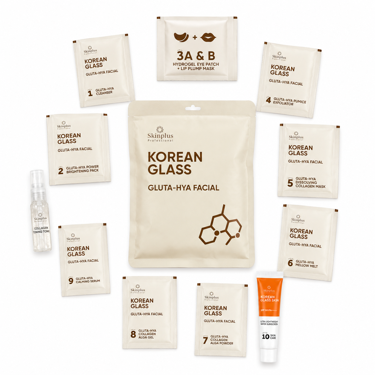 Skinplus Professional Korean Glass Gluta-Hya Facial – 10 Step Advanced Facial Kit