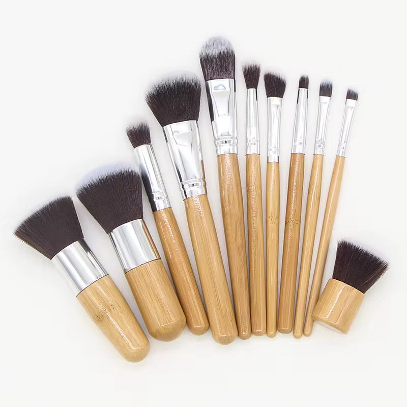 Wooden Makeup Brush Set - 11pcs