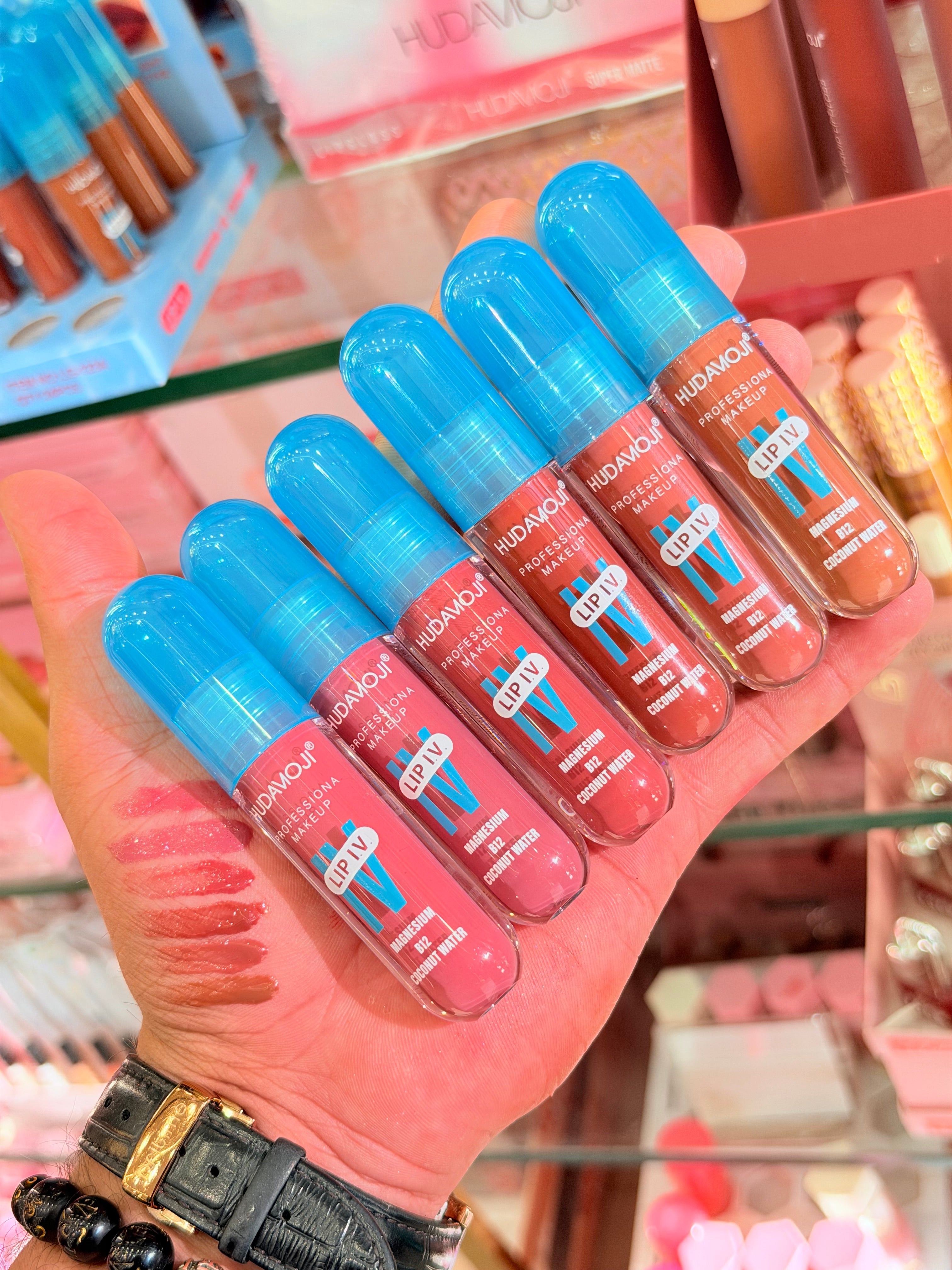 Hudamoji Lip IV Hydrating Lip Gloss – Vitamin Infused Glossy Tint (Magnesium + B12 + Coconut Water)