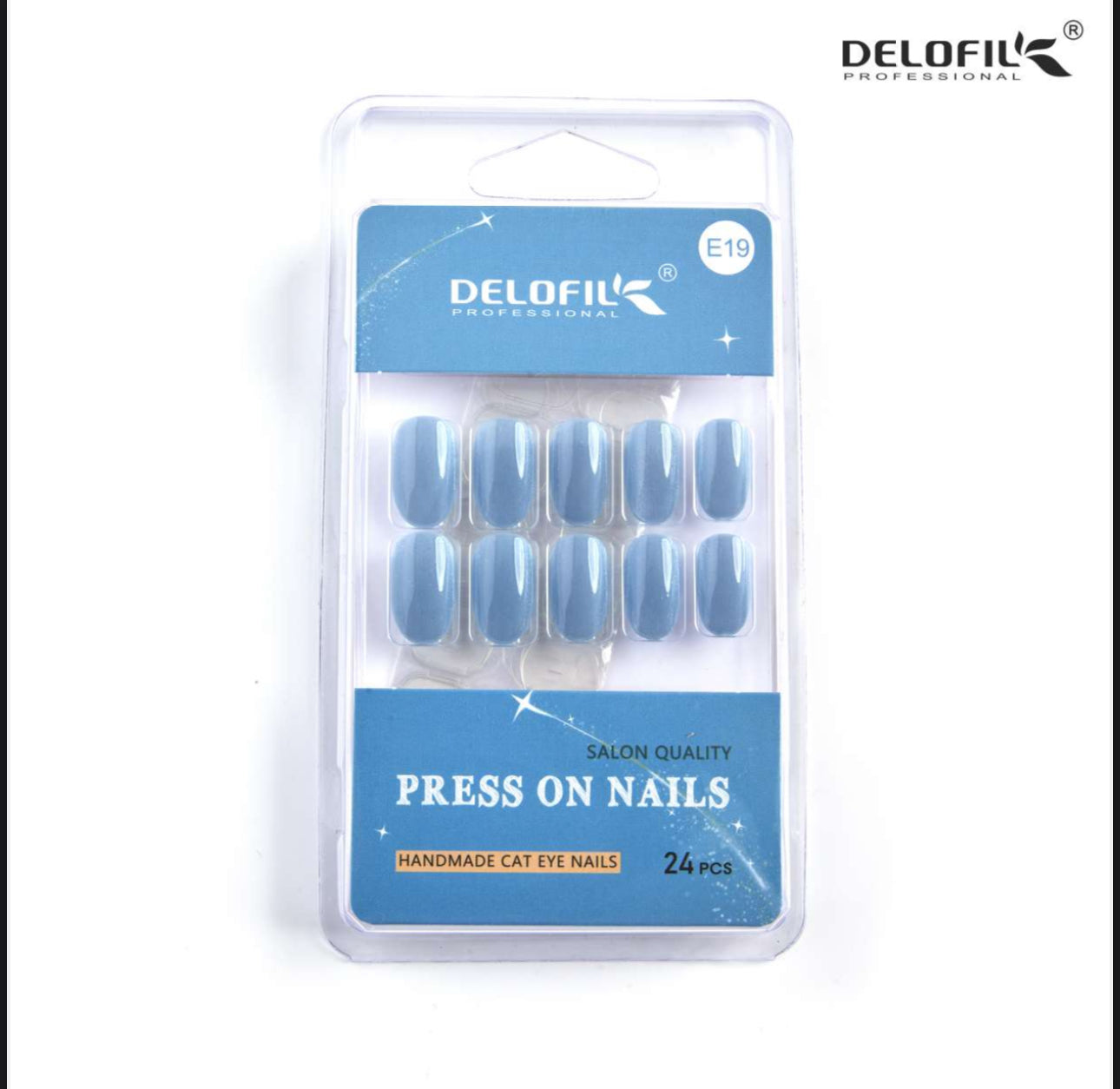 Delofil Premium CAT EYE Nails (Salon Like Nails) 24 Nails in box | Nail Buffer |Glue tabs Included - E19