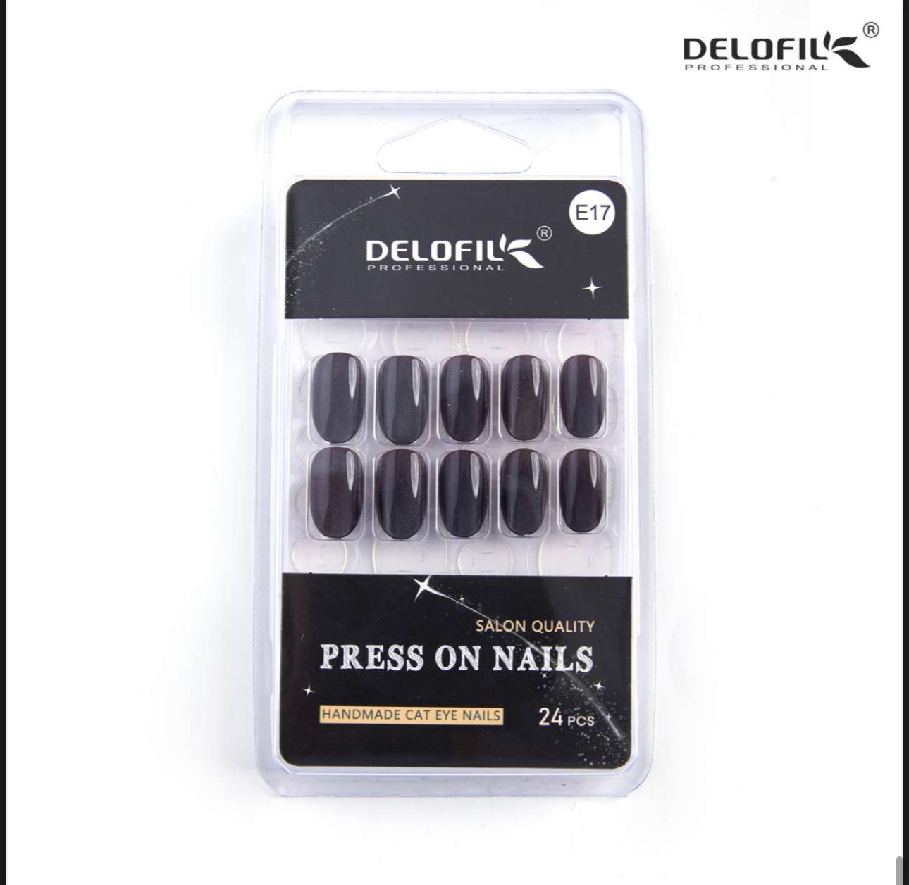 Delofil Premium CAT EYE Nails (Salon Like Nails) 24 Nails in box | Nail Buffer |Glue tabs Included - E17