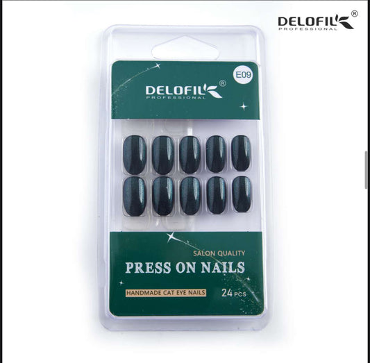 Delofil Premium CAT EYE Nails (Salon Like Nails) 24 Nails in box | Nail Buffer |Glue tabs Included - E09