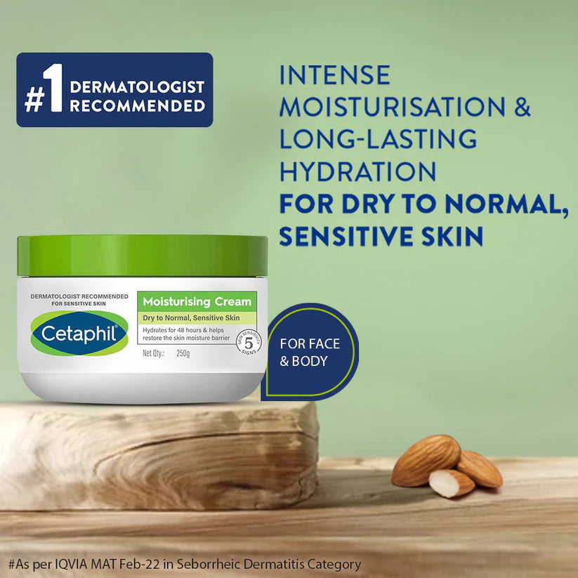 Cetaphil Moisturising Cream for Dry to Normal Sensitive Skin – 48 Hour Hydration Face & Body Cream (250g)