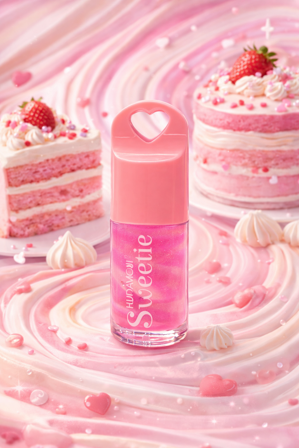 HUDA MOJI Sweetie Cake Lip Gloss – Strawberry Cake Fragrance Hydrating Lip Gloss