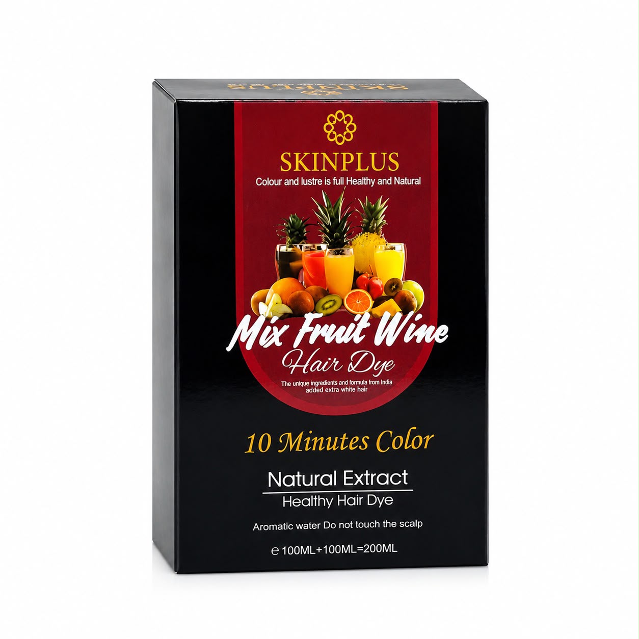 SKINPLUS Mix Fruit Wine Hair Dye – Natural Black Hair Color | Travel Pack | 10 Minute Color | 100ml + 100ml