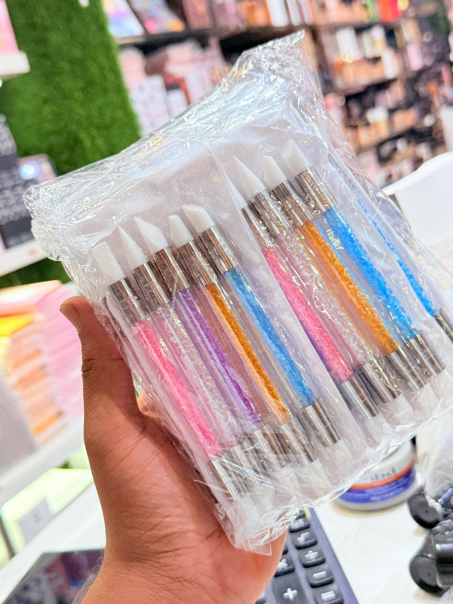 Silicone Nail Art Dotting & Carving Tool – Glitter Handle (Pack of 10)
