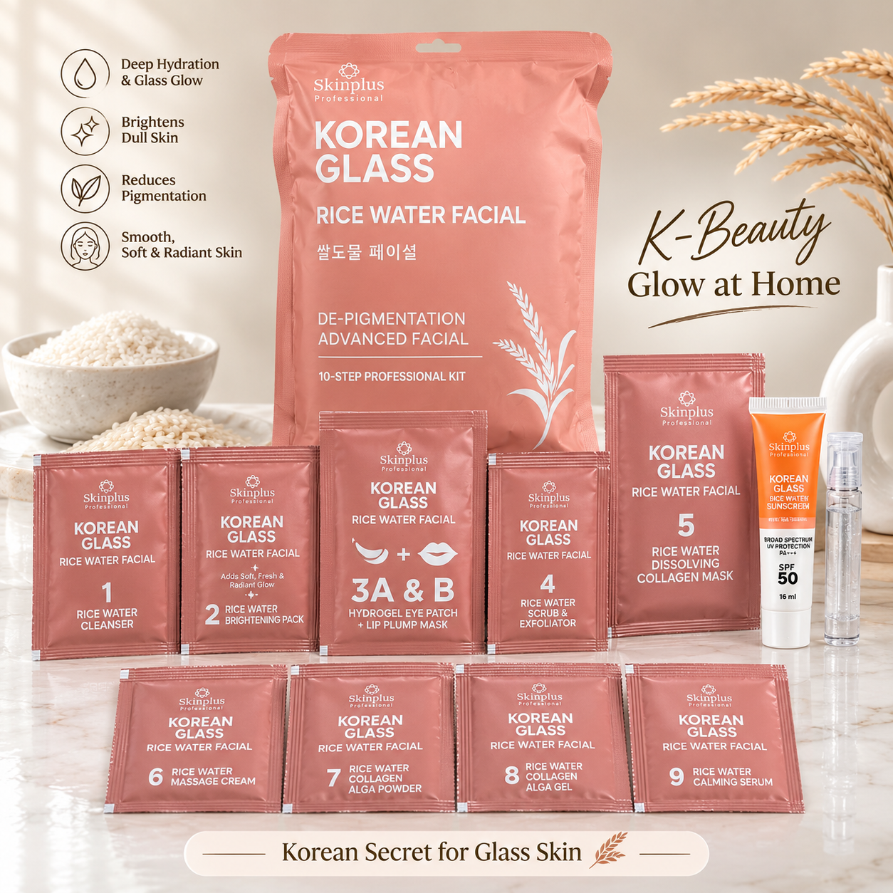 Skinplus Professional Korean Glass Rice Water – Advanced De-Pigmentation Facial 10 Step