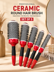 Professional Ceramic Round Hair Brush Set of 5 – Salon Blowout & Hair Styling Brushes