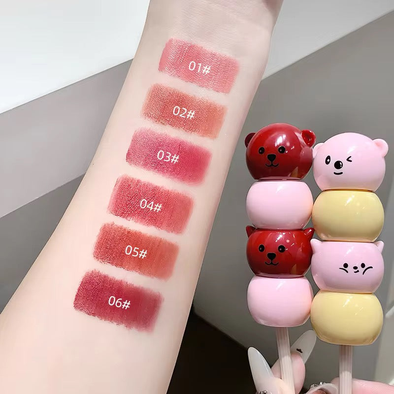 Korean Kawaii Bear Lip Tint 🐻🎀 | Juicy Velvet Glow ✨ | 6 Sweet Shades 🍓🍑