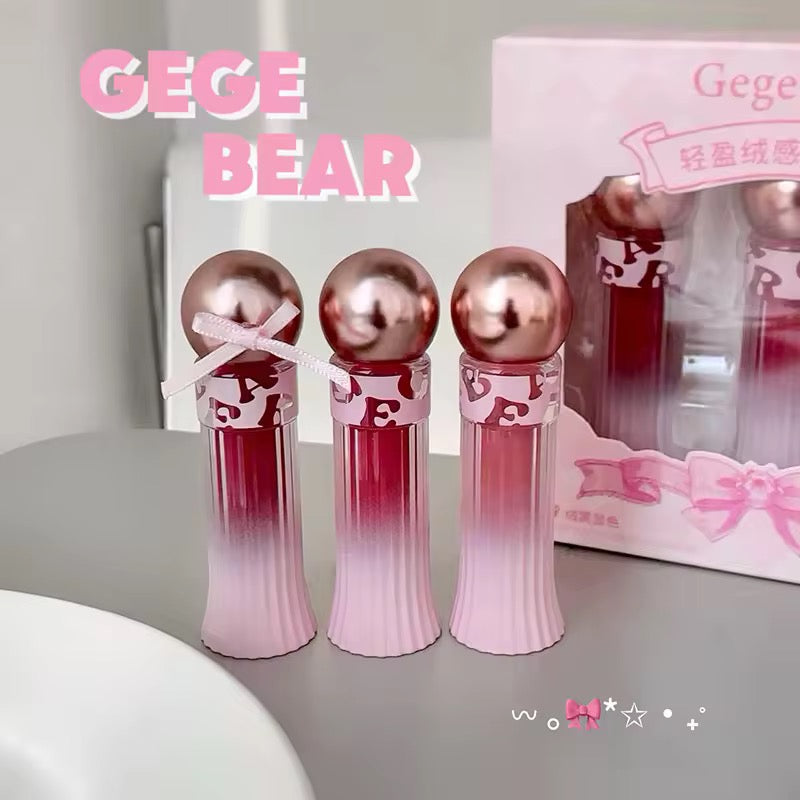 Korean Kawaii Gege Bear Lip Mud Set 🐻💗 | Soft Blur Lips ✨ | Cute Pink Gift Box 🎁