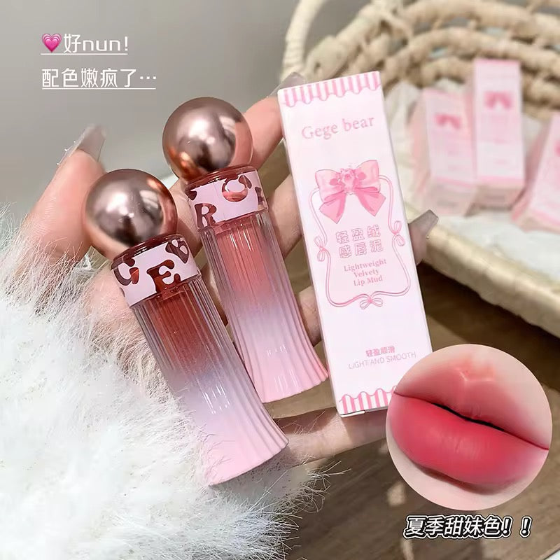 Gege Bear Korean Kawaii Lip Mud  🌷💗 | Soft Peach Pink Blur ✨