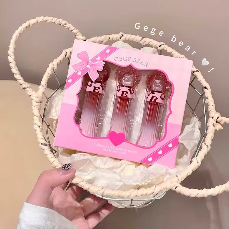 Korean Kawaii Gege Bear Lip Mud Set 🐻💗 | Soft Blur Lips ✨ | Cute Pink Gift Box 🎁