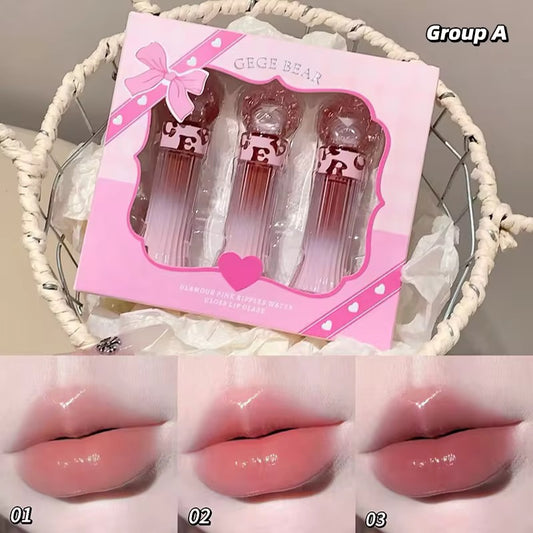 Korean Kawaii Gege Bear Lip Mud Set 🐻💗 | Soft Blur Lips ✨ | Cute Pink Gift Box 🎁