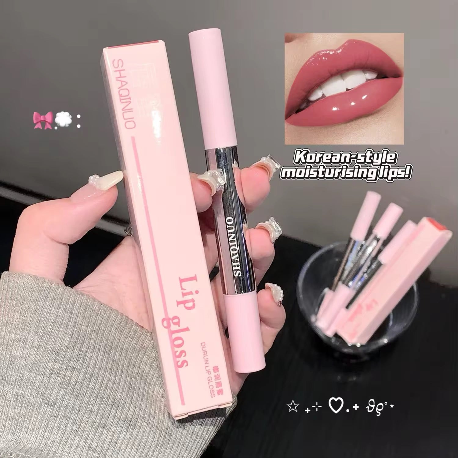 SHAQINUO Korean Click-Twist Lip Mud 💕✨ | Sponge Tip Blur Lips 🌸 | Non-Greasy Soft Matte