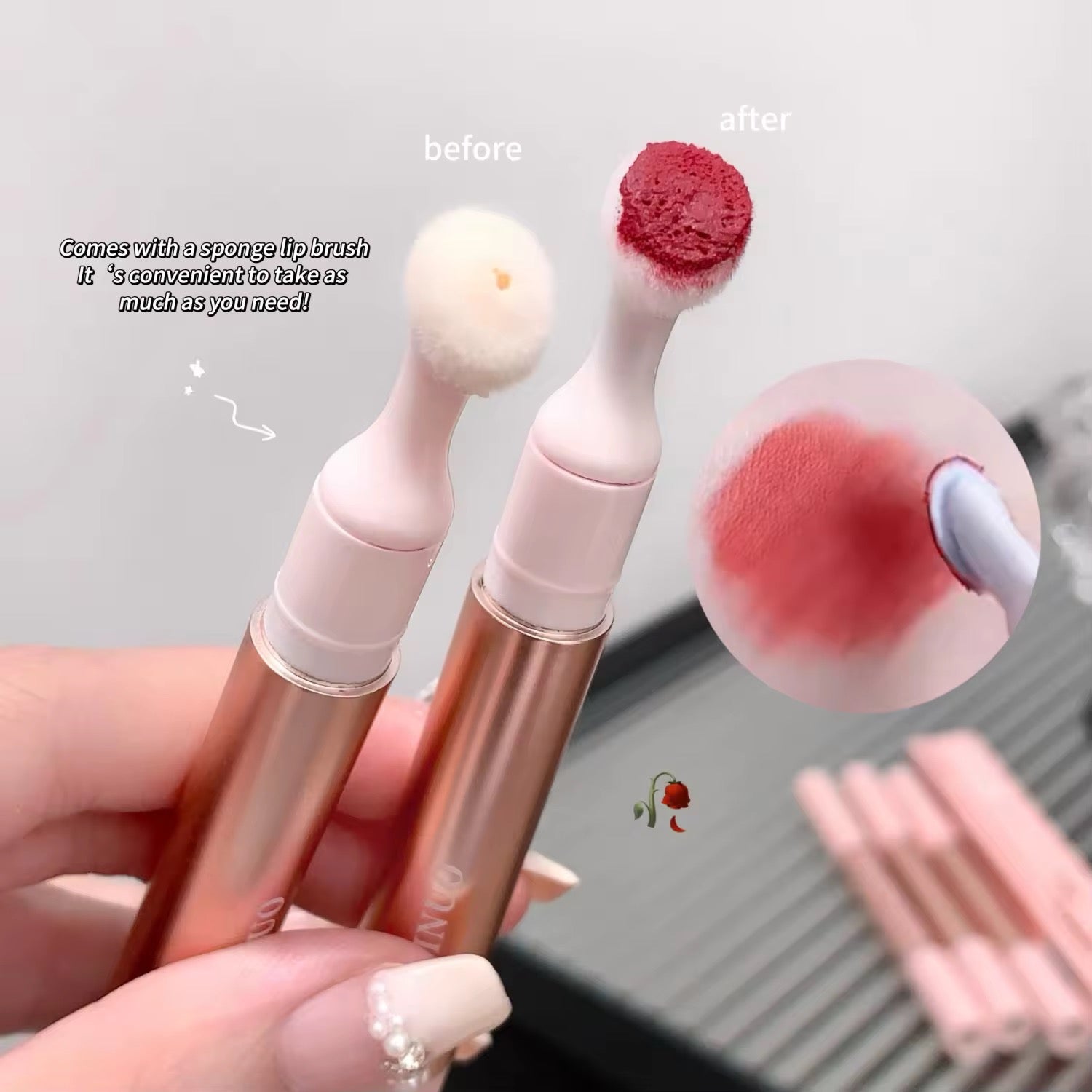 SHAQINUO Korean Click-Twist Lip Mud 💕✨ | Sponge Tip Blur Lips 🌸 | Non-Greasy Soft Matte