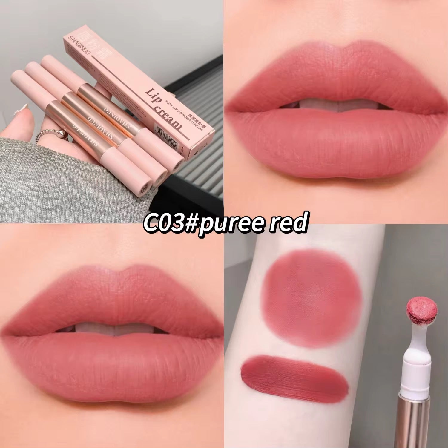 SHAQINUO Korean Click-Twist Lip Mud 💕✨ | Sponge Tip Blur Lips 🌸 | Non-Greasy Soft Matte