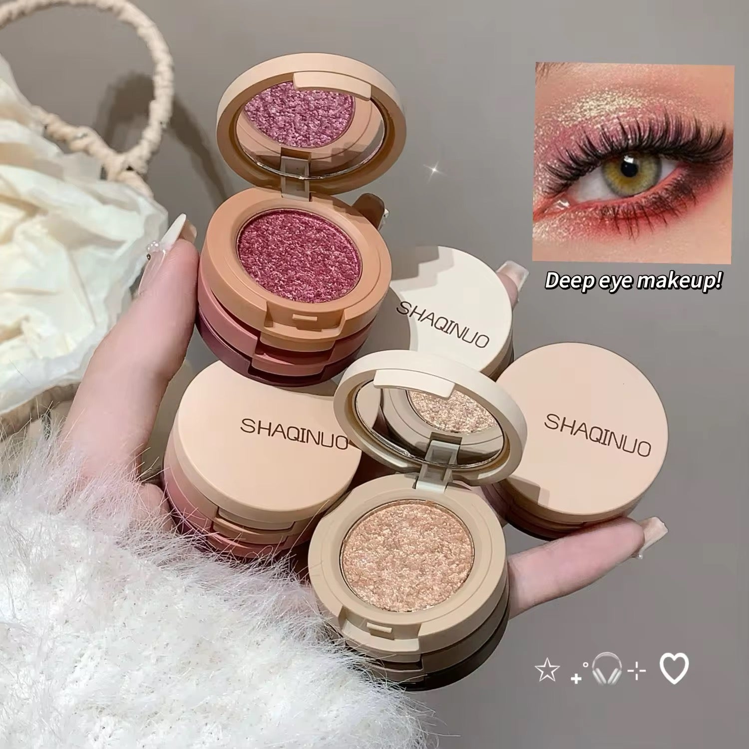 SHAQINUO Korean Eye Shadow Dish 👋✨ | Glitter & Matte Duo 💎 | Strawberry 🍓 & Cookies 🍪 Shades