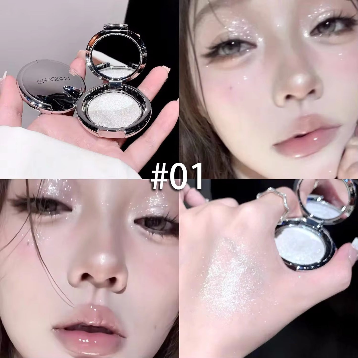 SHAQINUO Korean Kawaii Spotlight Glow Highlighter | Mirror Compact with Built-in Light