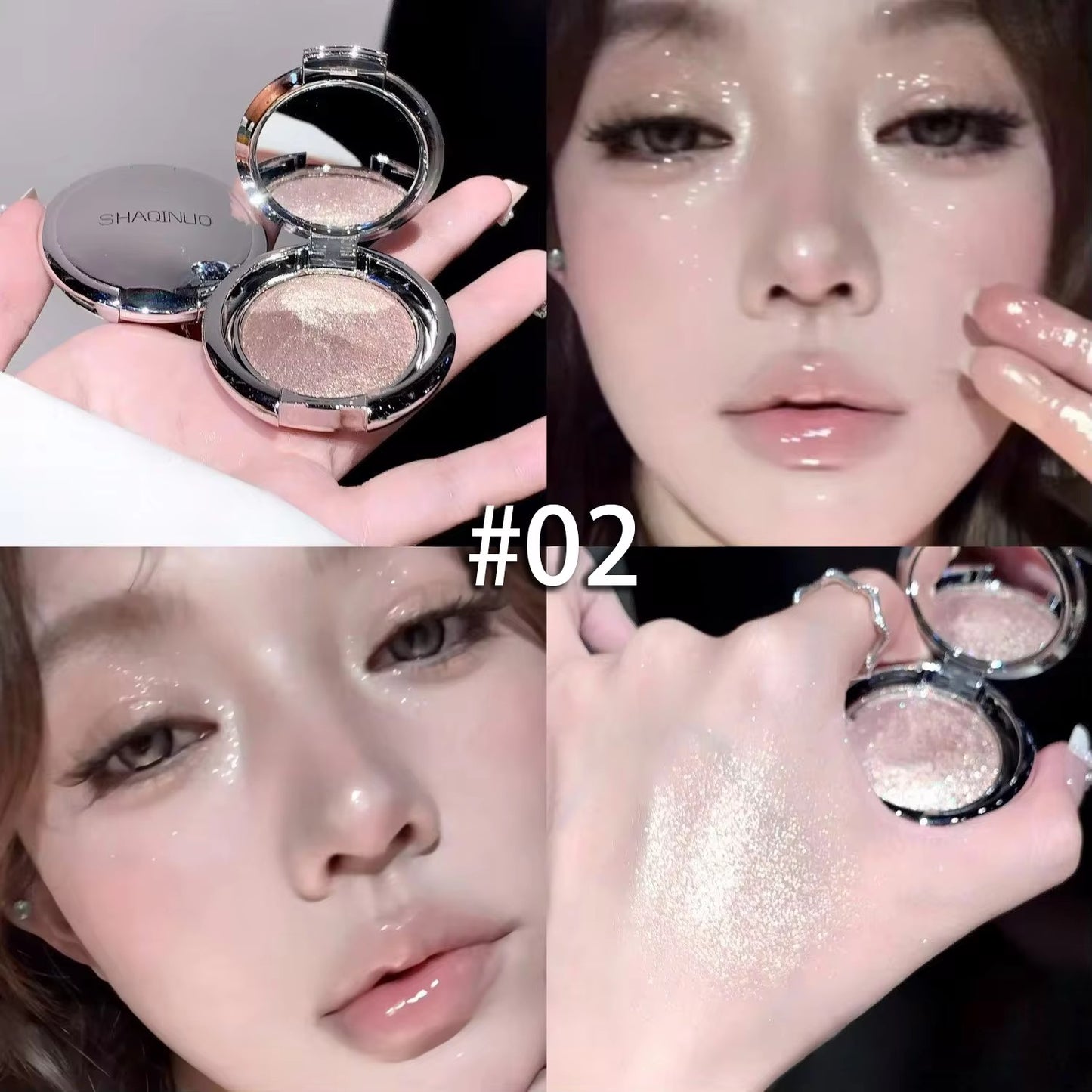 SHAQINUO Korean Kawaii Spotlight Glow Highlighter | Mirror Compact with Built-in Light
