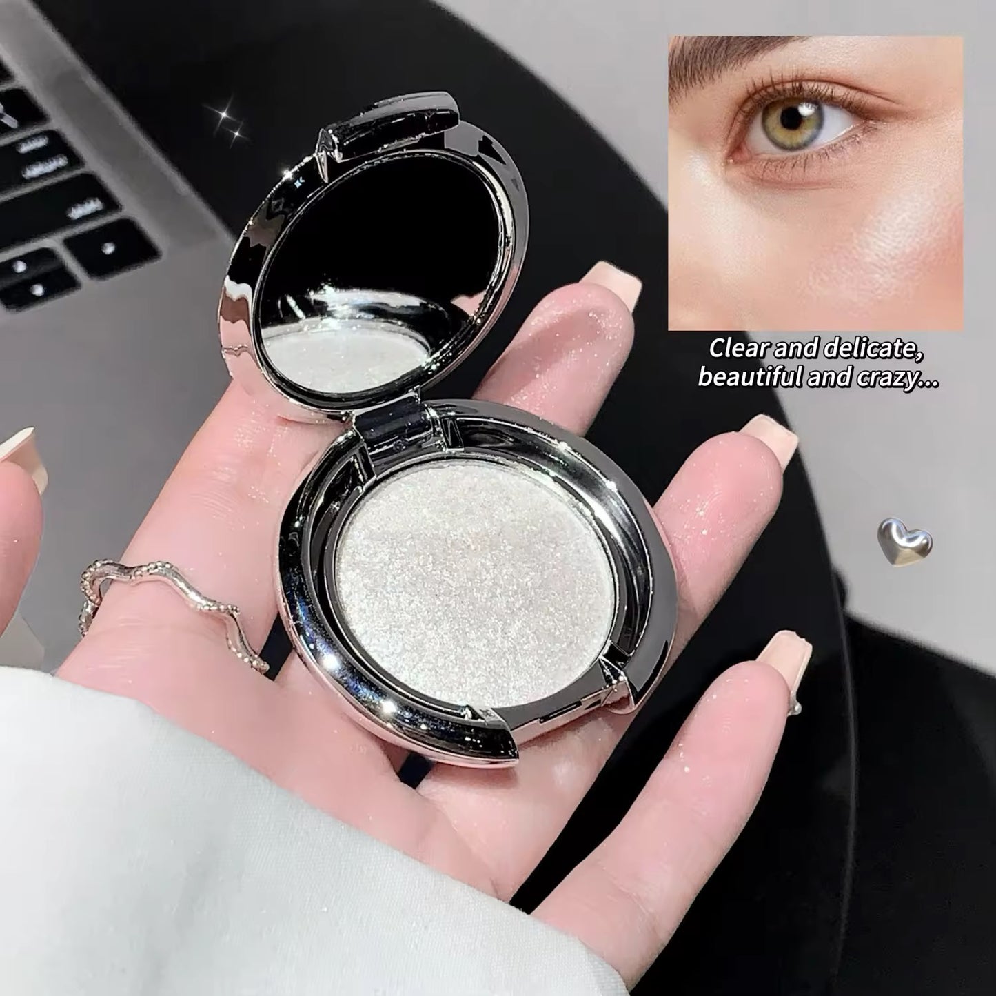 SHAQINUO Korean Kawaii Spotlight Glow Highlighter | Mirror Compact with Built-in Light