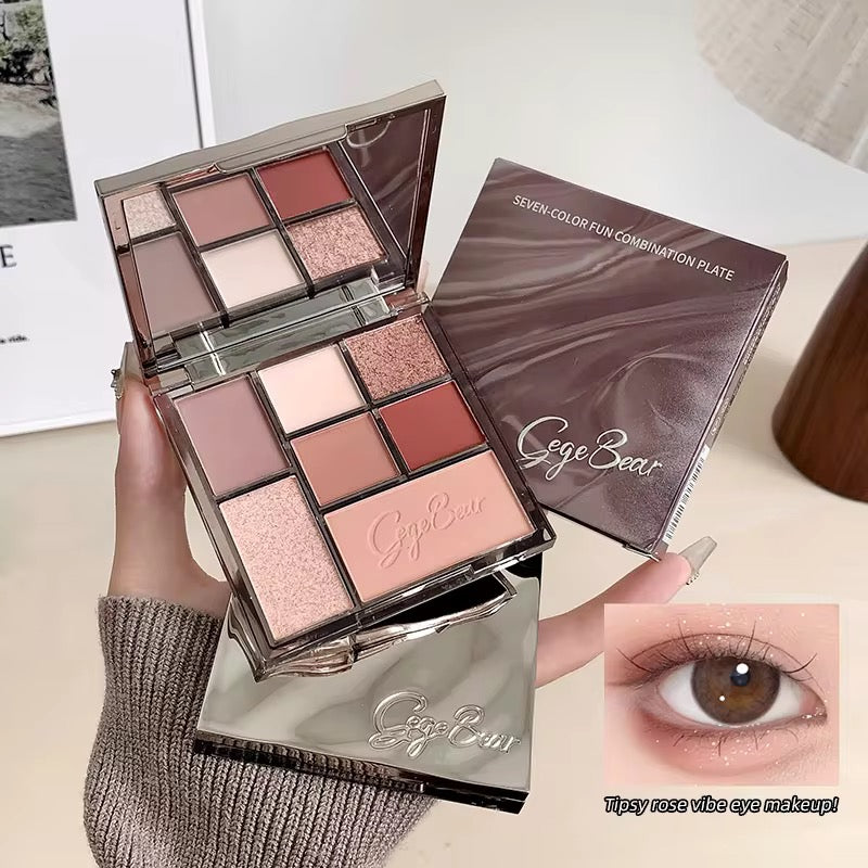 CLEARANCE Gege Bear 7-Color Eyeshadow Palette 🌸💖 | Rose Glam + Soft Matte ✨ | Korean INS Makeup