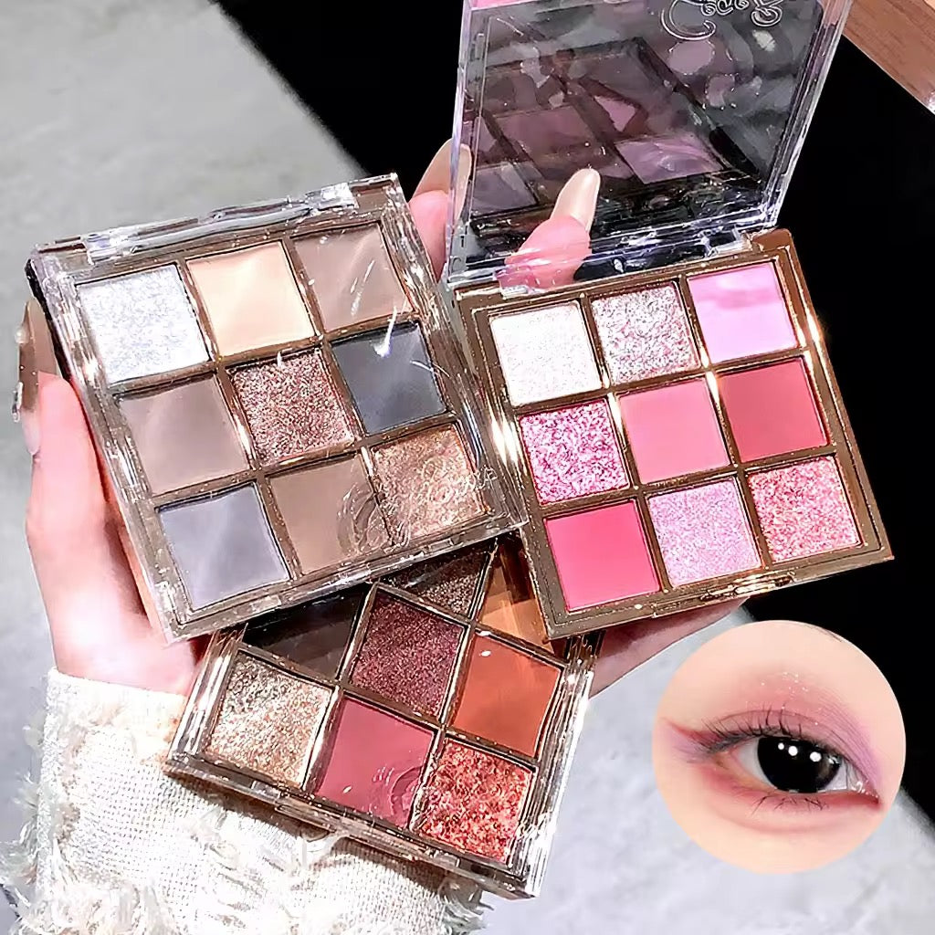 Korean Kawaii 9-Color Eyeshadow Palette 🎀✨ | Matte + Glitter Glam 💖 | INS Trendy Eye Look