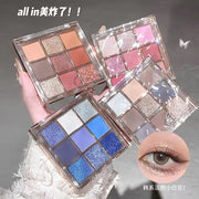 Korean Kawaii 9-Color Eyeshadow Palette 🎀✨ | Matte + Glitter Glam 💖 | INS Trendy Eye Look