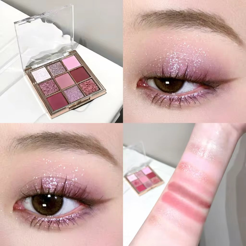 Korean Kawaii 9-Color Eyeshadow Palette 🎀✨ | Matte + Glitter Glam 💖 | INS Trendy Eye Look