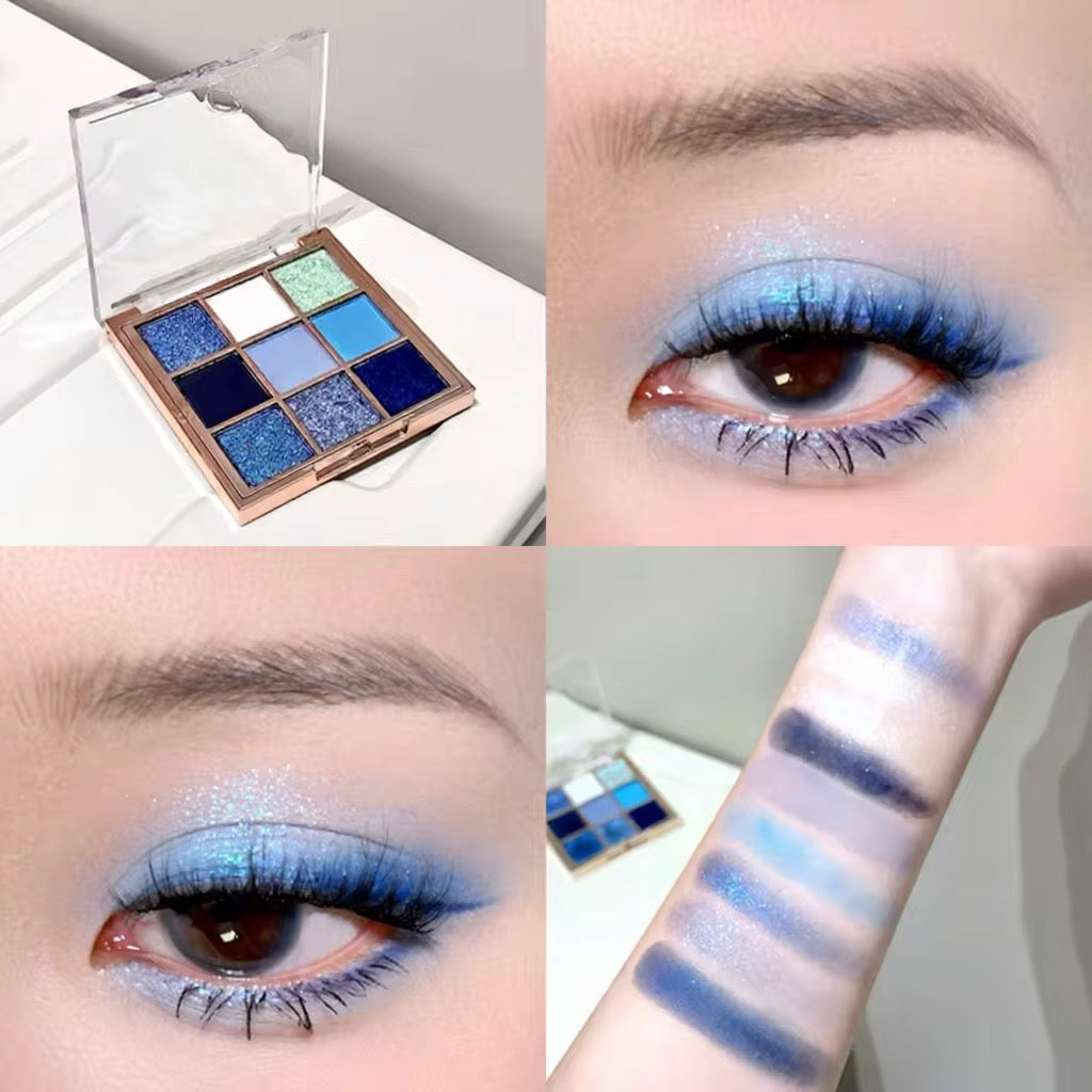 Korean Kawaii 9-Color Eyeshadow Palette 🎀✨ | Matte + Glitter Glam 💖 | INS Trendy Eye Look