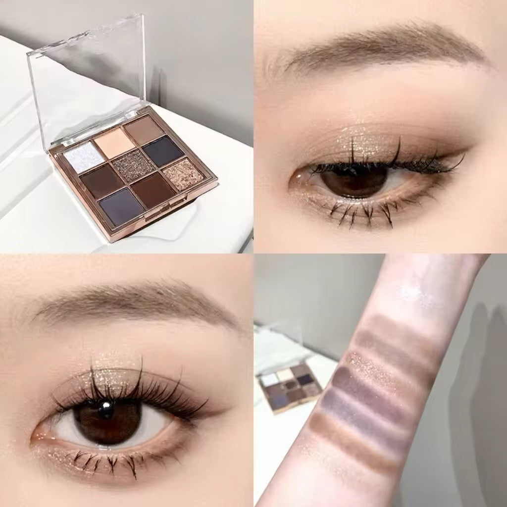 Korean Kawaii 9-Color Eyeshadow Palette 🎀✨ | Matte + Glitter Glam 💖 | INS Trendy Eye Look