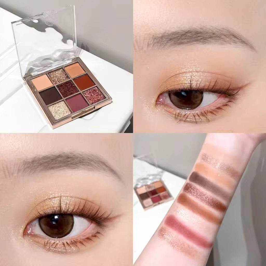 Korean Kawaii 9-Color Eyeshadow Palette 🎀✨ | Matte + Glitter Glam 💖 | INS Trendy Eye Look