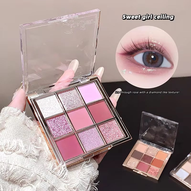 Korean Kawaii 9-Color Eyeshadow Palette 🎀✨ | Matte + Glitter Glam 💖 | INS Trendy Eye Look