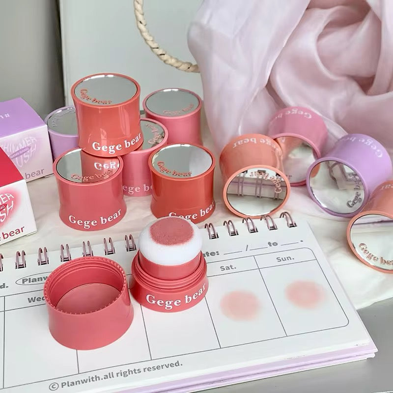 Gege Bear Korean Kawaii Cushion Blush 🍓💖 | Soft Cream-to-Powder Glow ✨ | Cute Sponge Stick