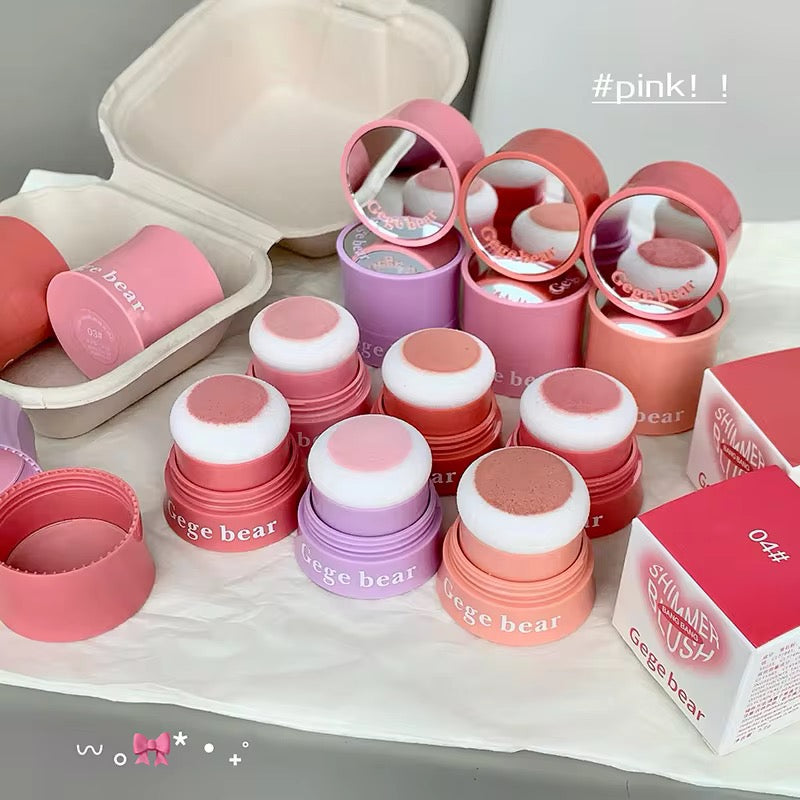 Gege Bear Korean Kawaii Cushion Blush 🍓💖 | Soft Cream-to-Powder Glow ✨ | Cute Sponge Stick