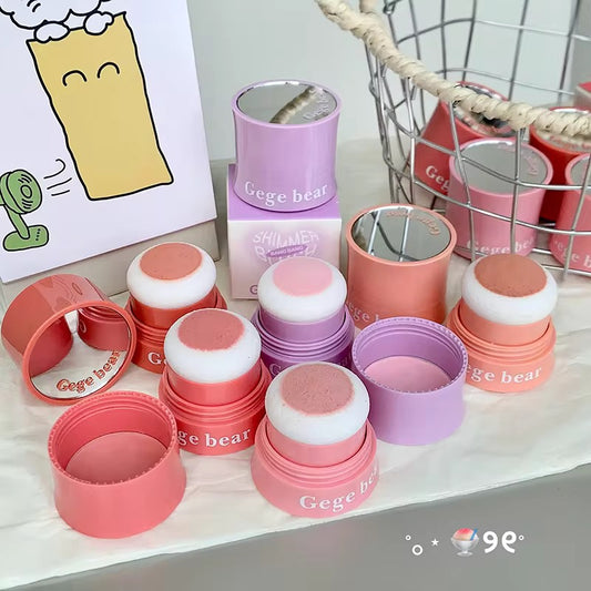 Gege Bear Korean Kawaii Cushion Blush 🍓💖 | Soft Cream-to-Powder Glow ✨ | Cute Sponge Stick