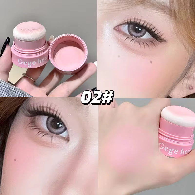 Gege Bear Korean Kawaii Cushion Blush 🍓💖 | Soft Cream-to-Powder Glow ✨ | Cute Sponge Stick