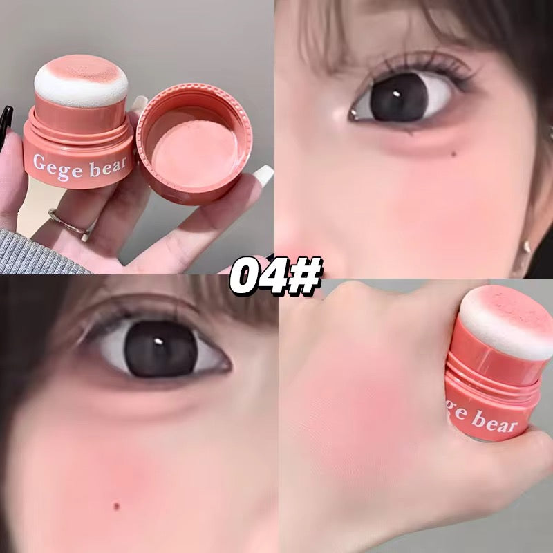 Gege Bear Korean Kawaii Cushion Blush 🍓💖 | Soft Cream-to-Powder Glow ✨ | Cute Sponge Stick