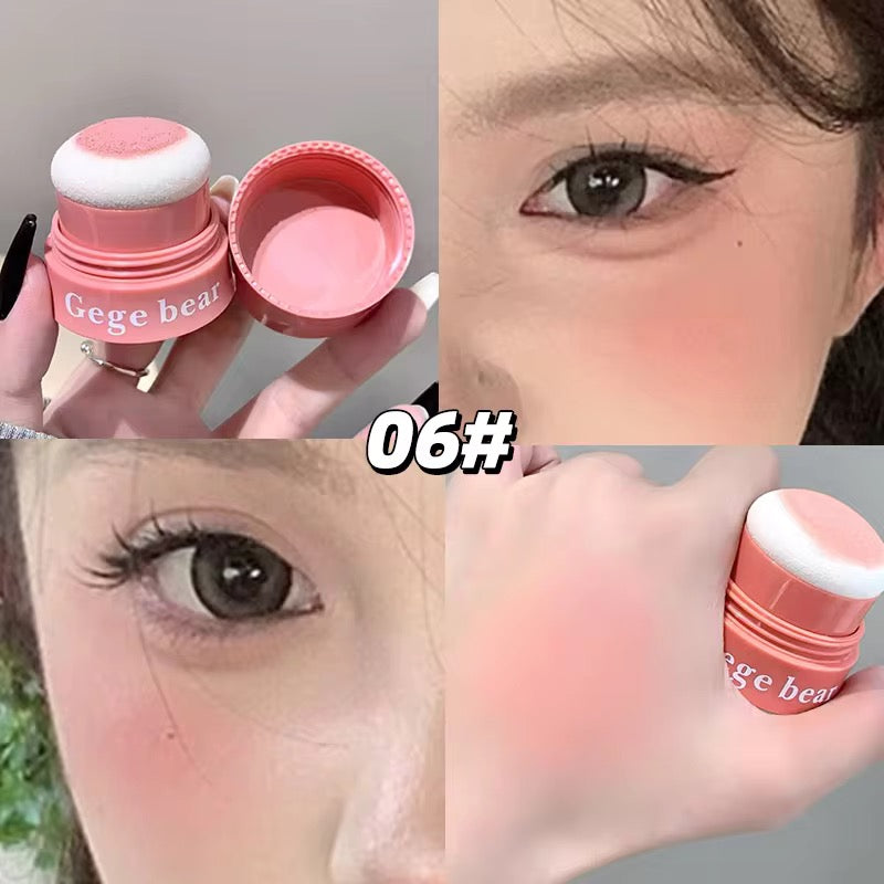 Gege Bear Korean Kawaii Cushion Blush 🍓💖 | Soft Cream-to-Powder Glow ✨ | Cute Sponge Stick