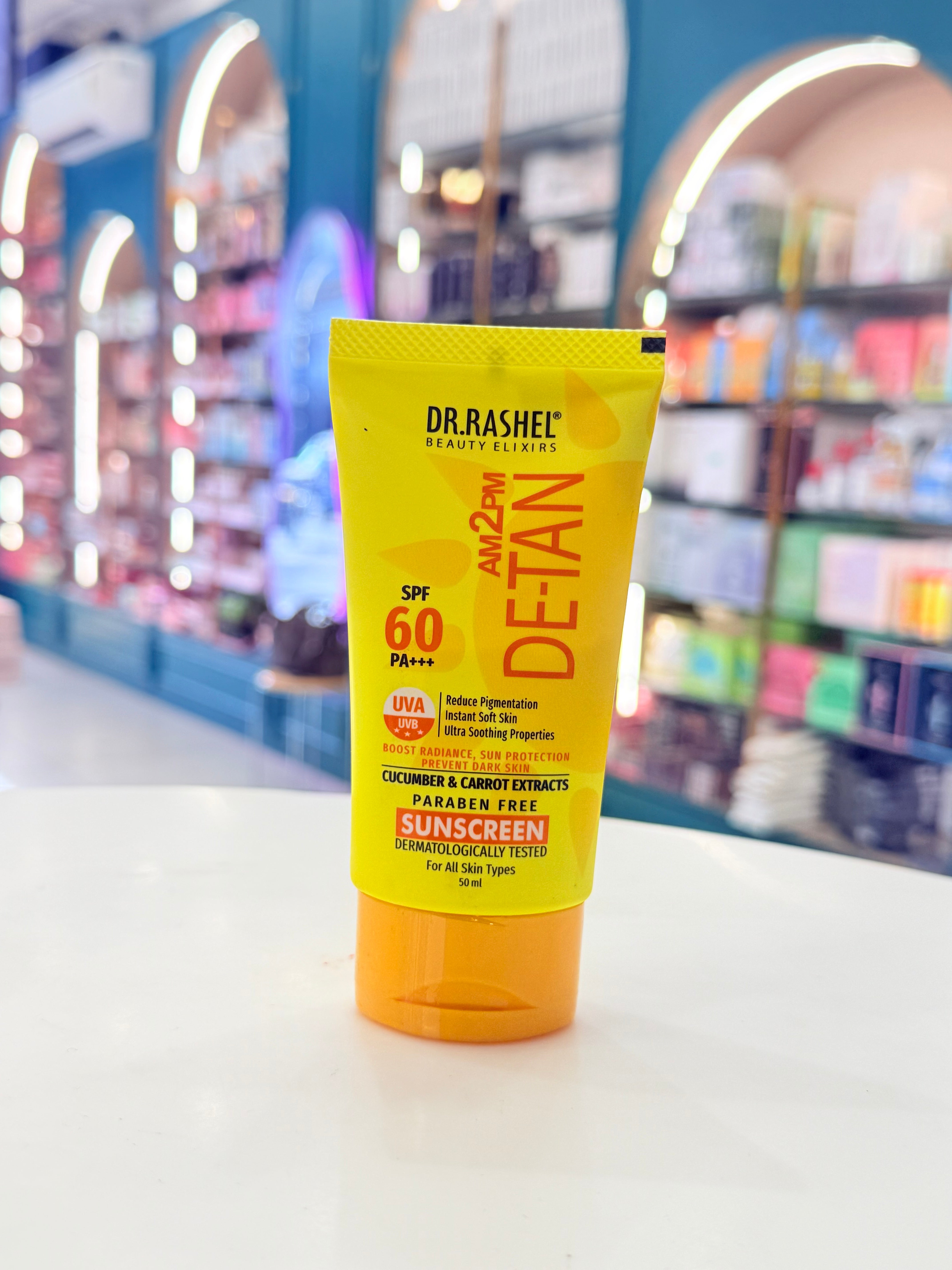 Dr. Rashel AM2PM De-Tan Sunscreen SPF 60 PA+++ – Cucumber & Carrot Extracts, Broad Spectrum Protection | 50ml