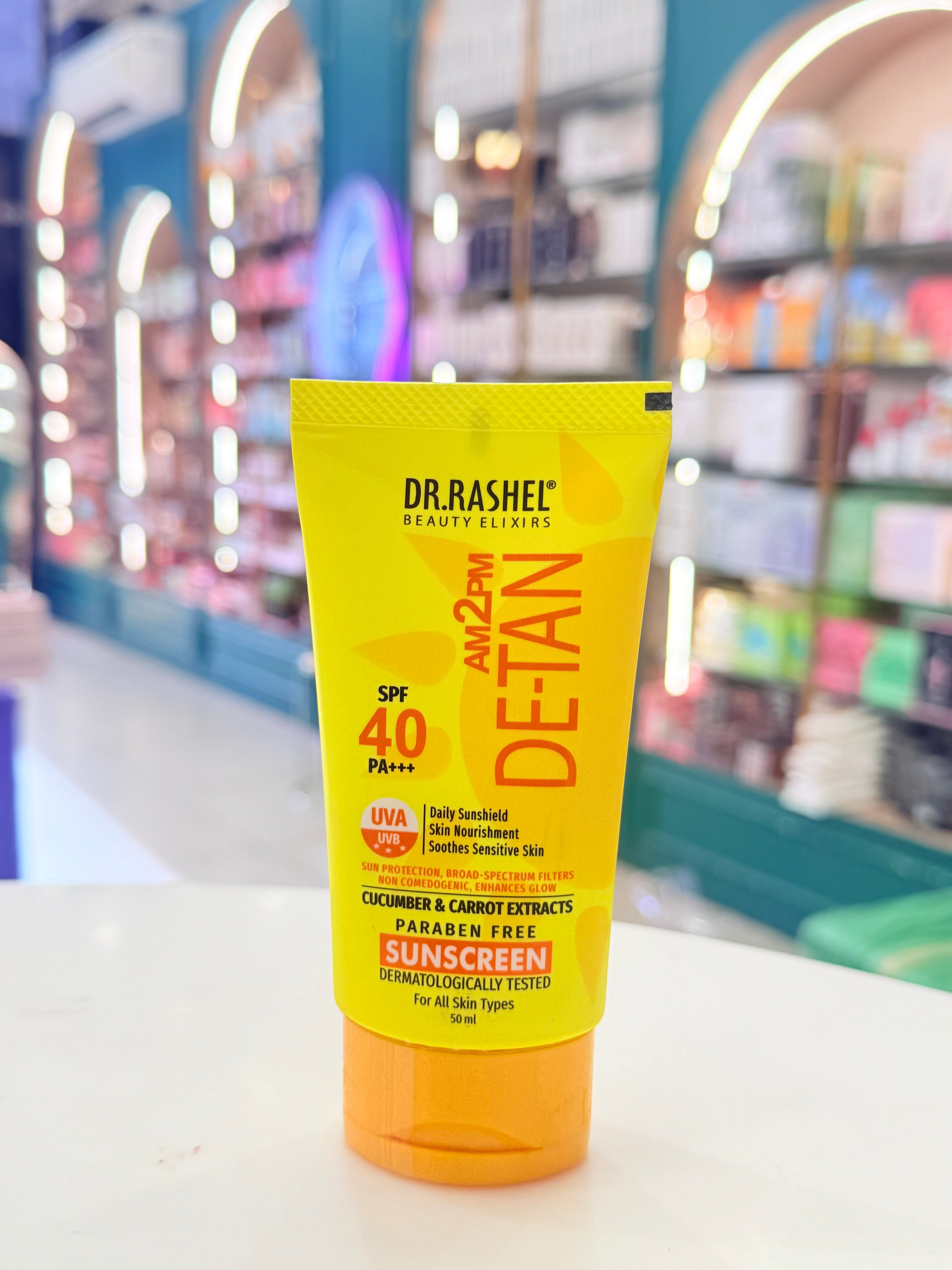Dr. Rashel AM2PM De-Tan Sunscreen SPF 40 PA+++ – Cucumber & Carrot Extracts, Broad Spectrum Protection | 50ml