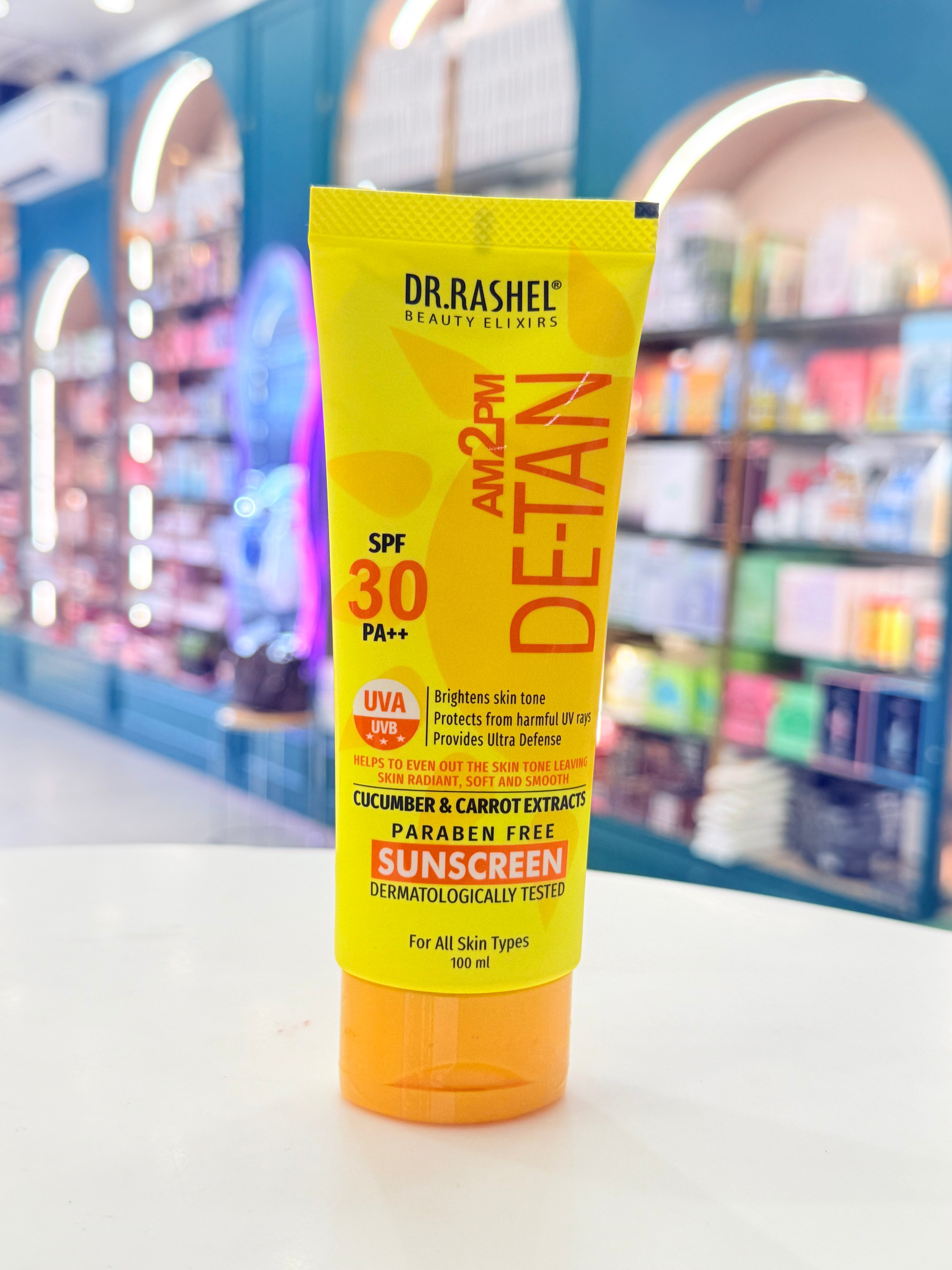 Dr. Rashel AM2PM De-Tan Sunscreen SPF 30 PA++ – Cucumber & Carrot Extracts, Paraben Free | 100ml