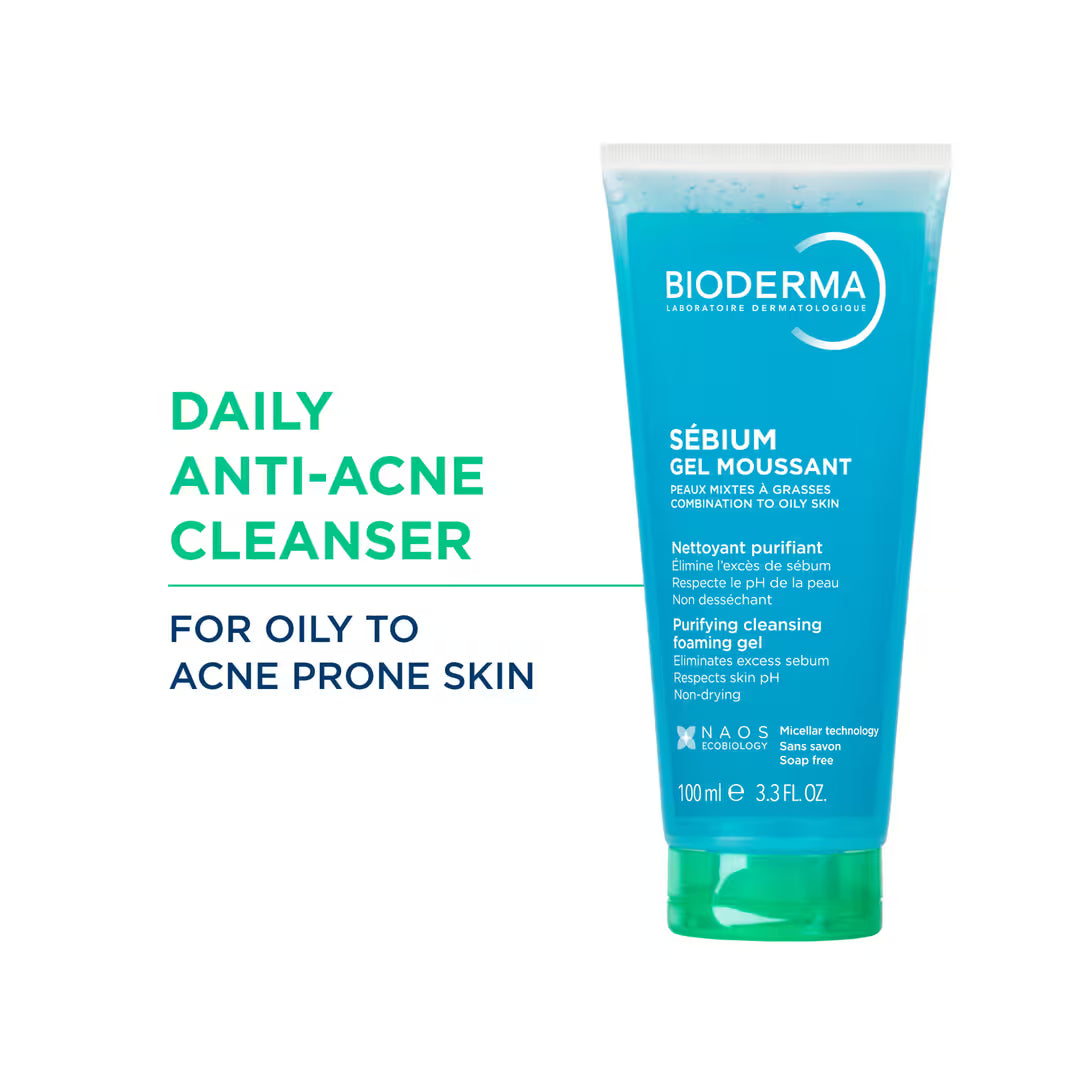 Bioderma Sébium Gel Moussant Face Wash (100ml) – Oil Control & Acne Cleanser for Oily Skin