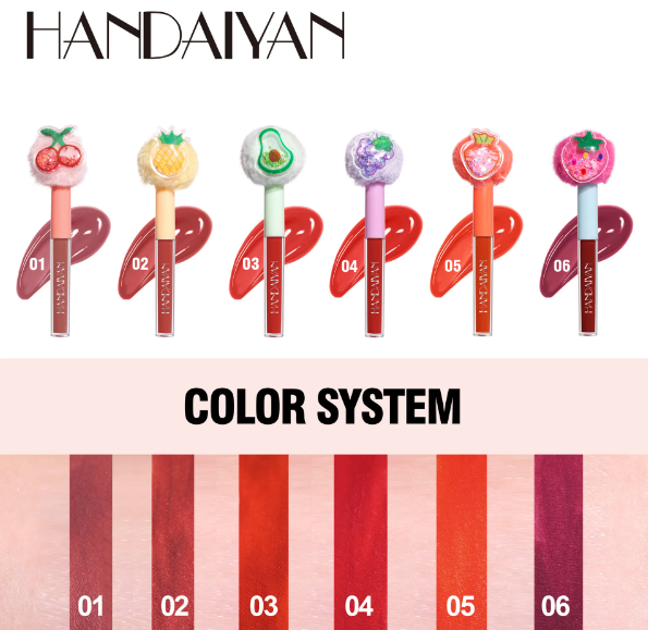 2ML Handaiyan Matte Lipstick Fruit Plush Lipstick Tube Head Waterproof Long Lasting Non-Stick Lip Gloss Glaze Women'S Cosmetics