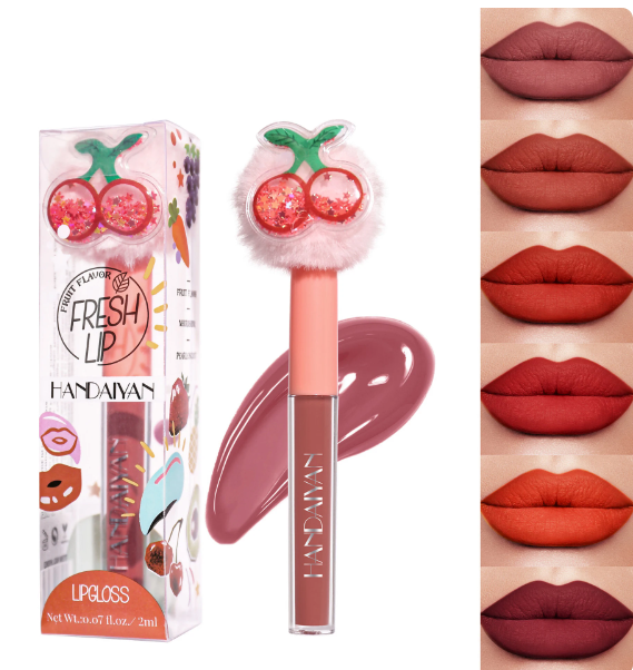 2ML Handaiyan Matte Lipstick Fruit Plush Lipstick Tube Head Waterproof Long Lasting Non-Stick Lip Gloss Glaze Women'S Cosmetics